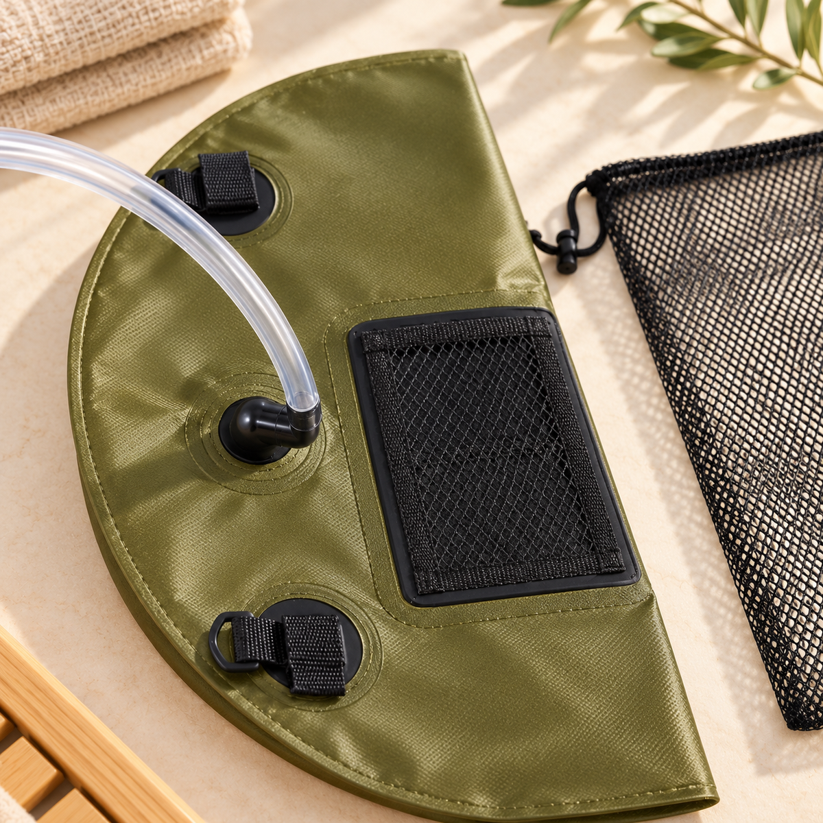 Camping Shower Bag — Olive — product detail — product illustration