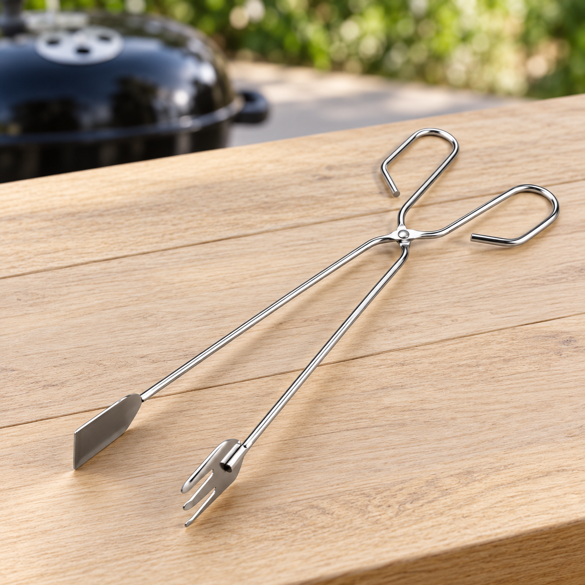 Long Scissor Style Charcoal Tongs — styled scene — product illustration