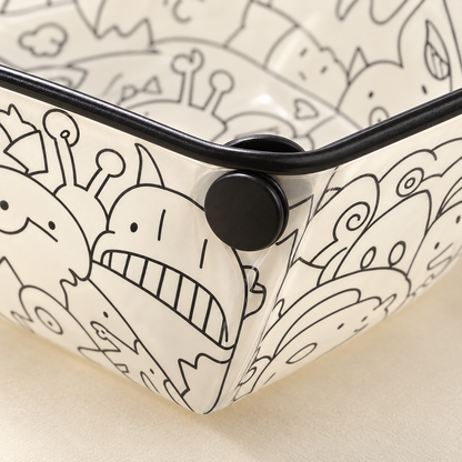 Doodle Print Folding Camping Bowl — detail — product illustration