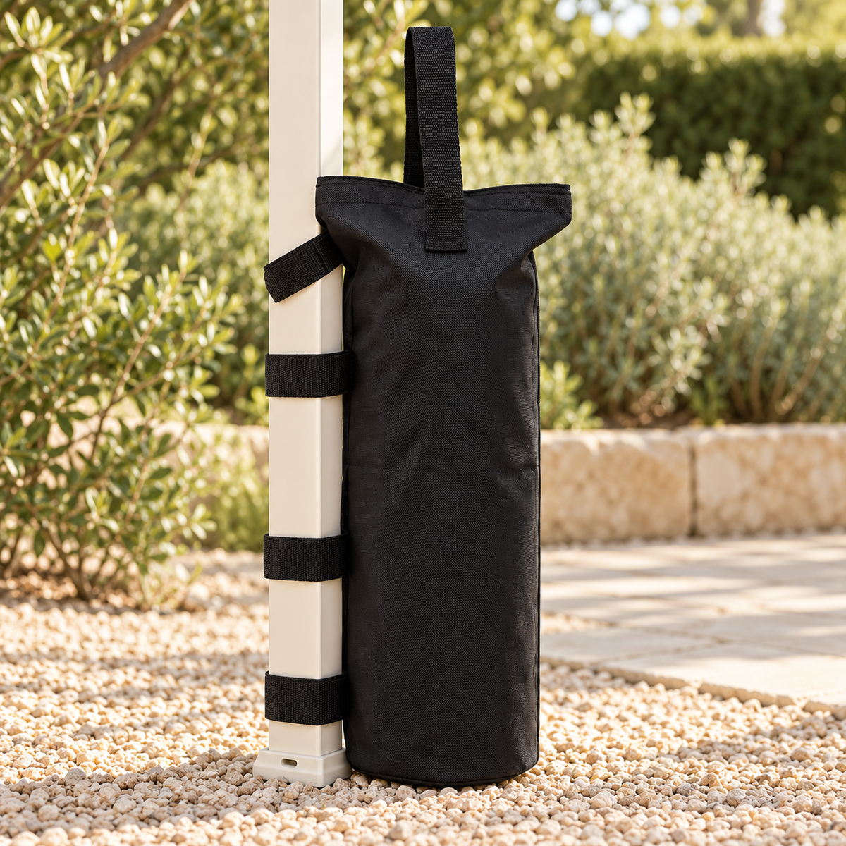 Black Canopy Weight Bag — styled scene — product illustration