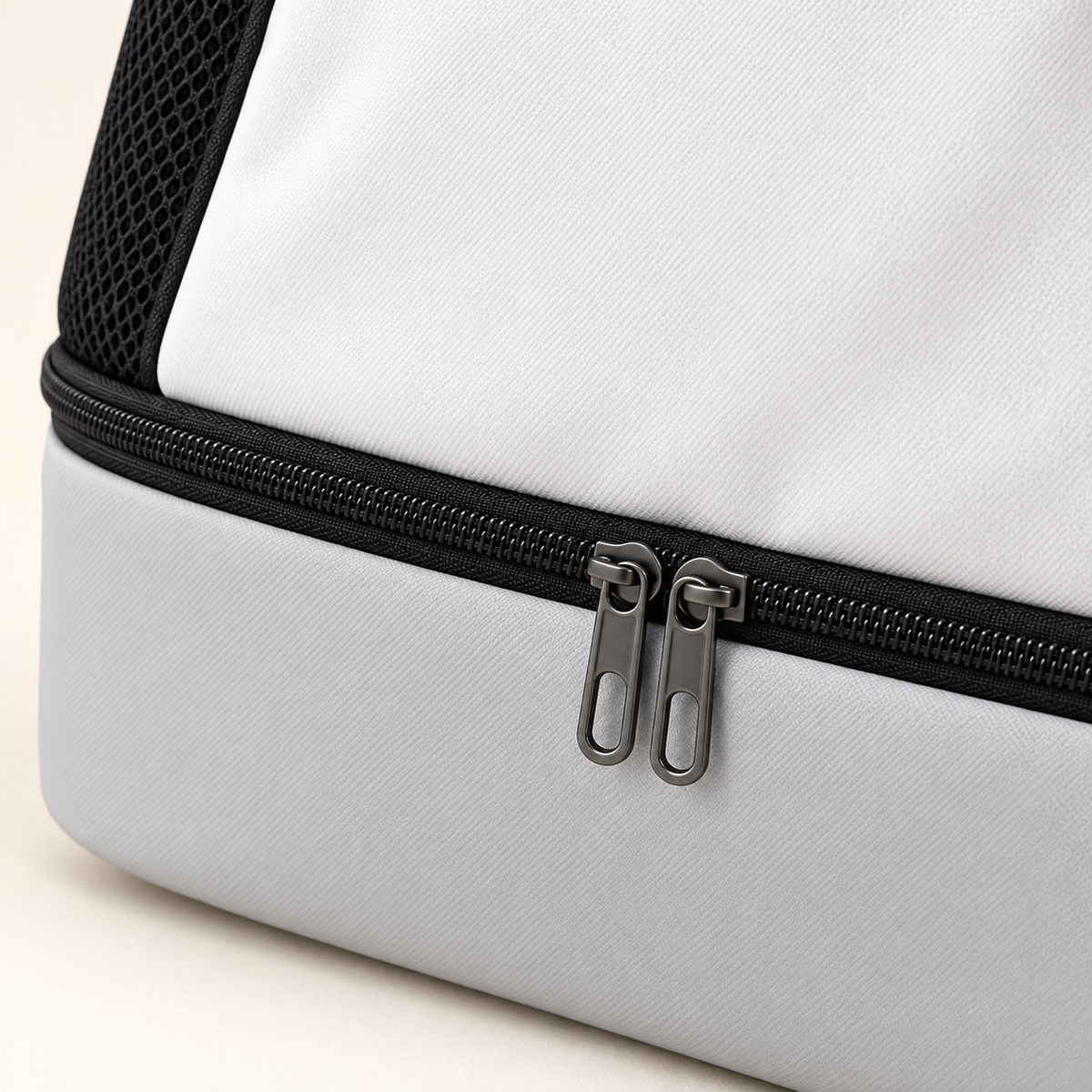 White and Black Drawstring Sports Backpack — detail — product illustration