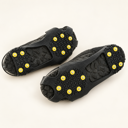 Black Traction Shoe Covers with Yellow Studs — product view — product illustration